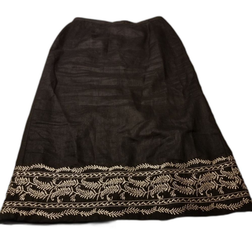 Vintage Talbots Womens Skirt Size 14 Black Linen Midi Lagenlook Boho Artsy